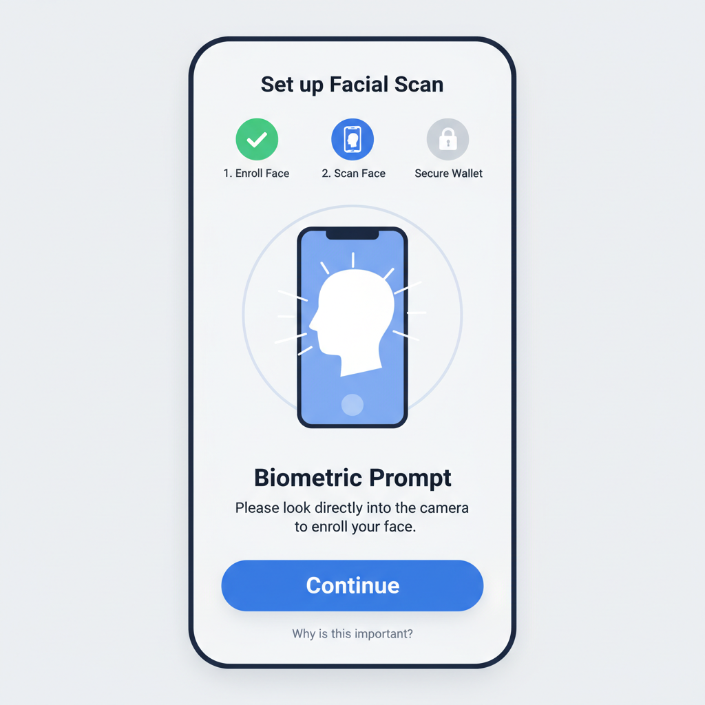 screenshot Zengo facial scan setup screen, biometric prompt