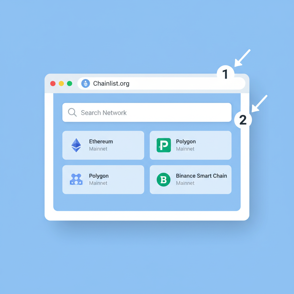 browser tab open to chainlist.org homepage with search bar visible