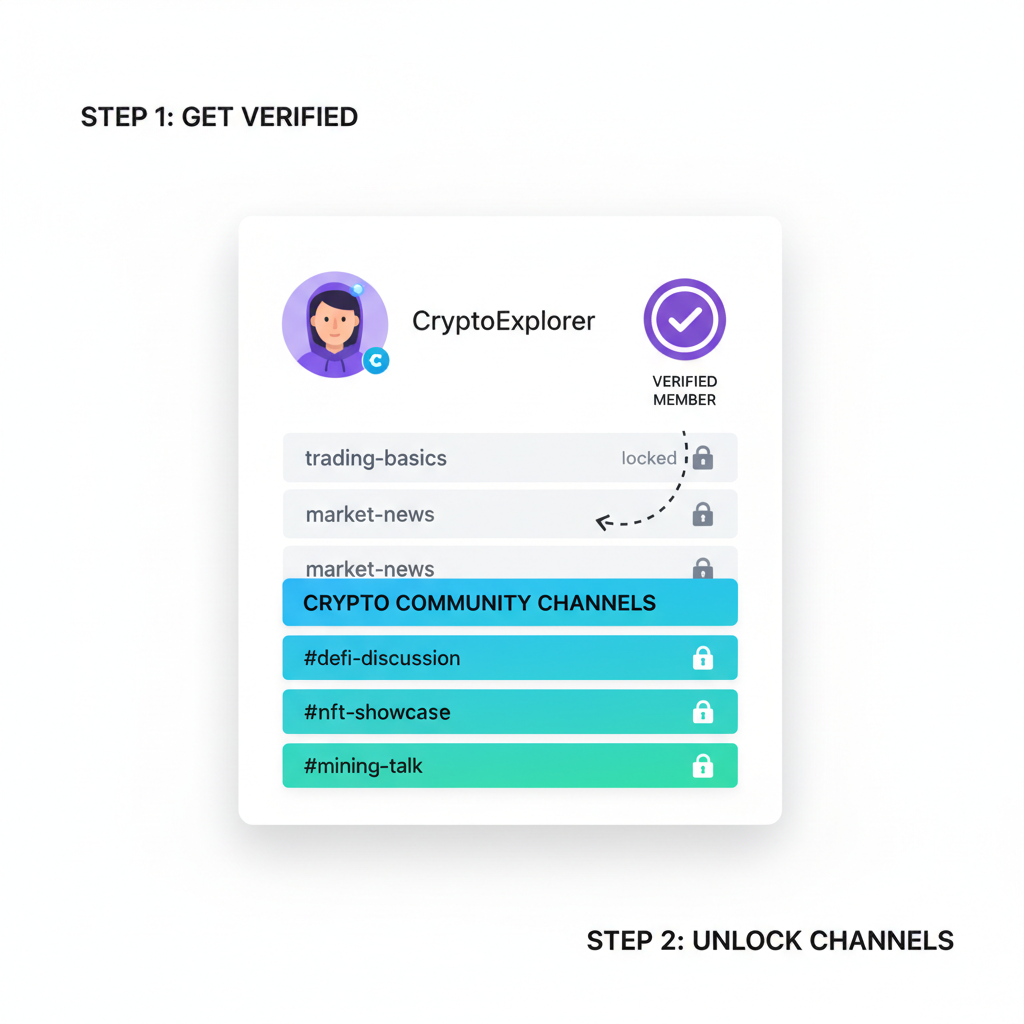 discord user profile with new verified role badge, crypto community channels unlocked