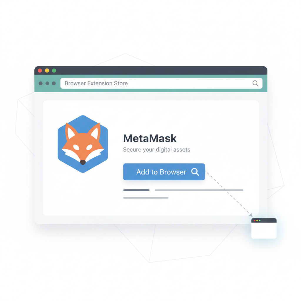 browser extension store page with MetaMask fox icon install button, desktop view