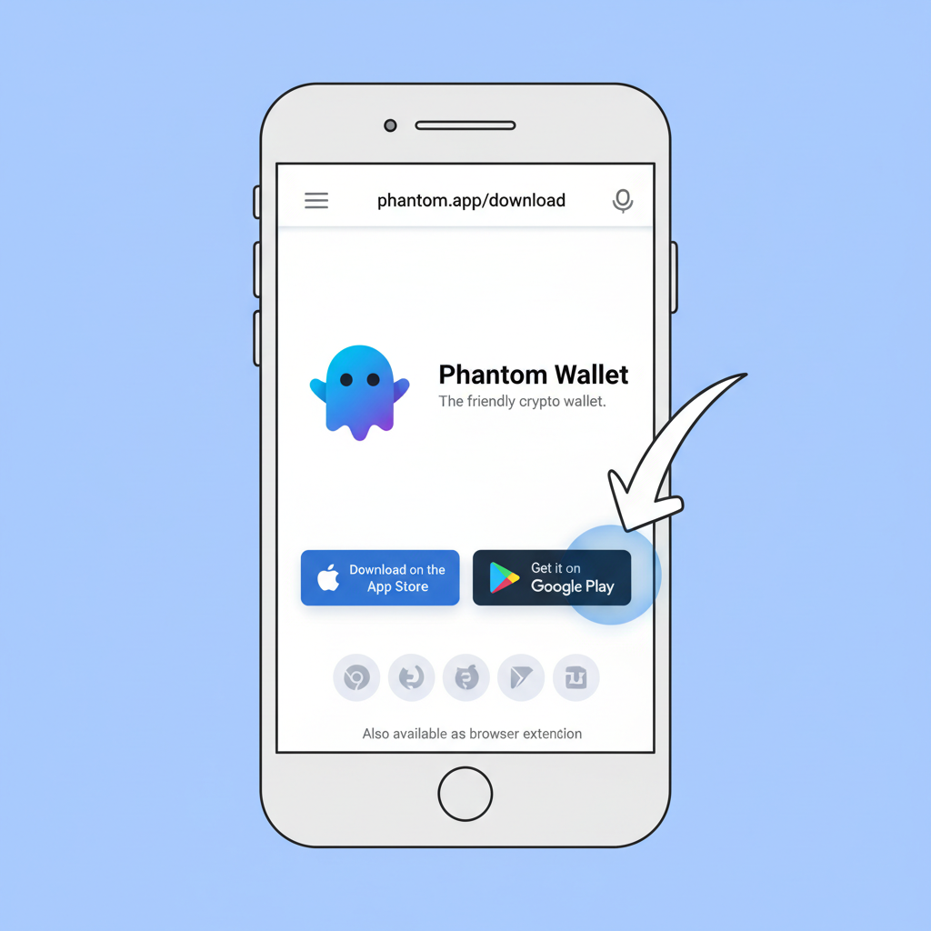 clean screenshot of downloading Phantom wallet app from official site on smartphone