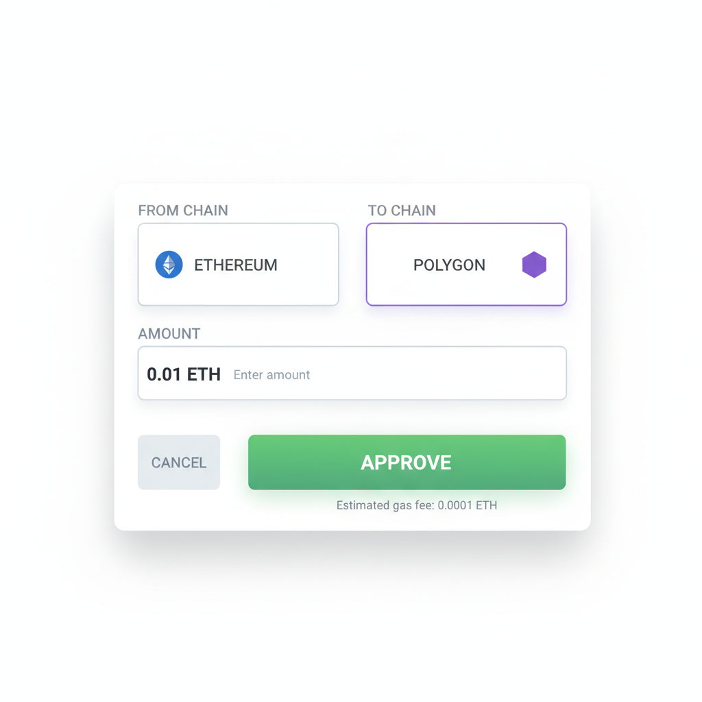 Bridge interface with 0.01 ETH test amount entered, approve button highlighted, clean web UI