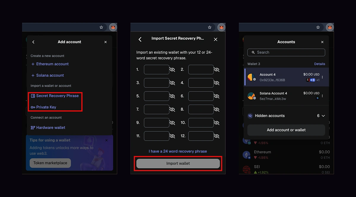 Infographic showing step-by-step secure wallet setup process on Base network L2 using MetaMask browser extension and official Base bridge for Ethereum onboarding 2026