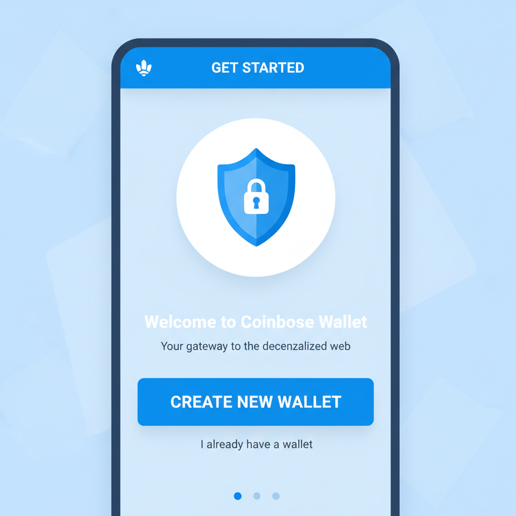 Coinbase Wallet app screen showing create new wallet button, simple interface, beginner friendly