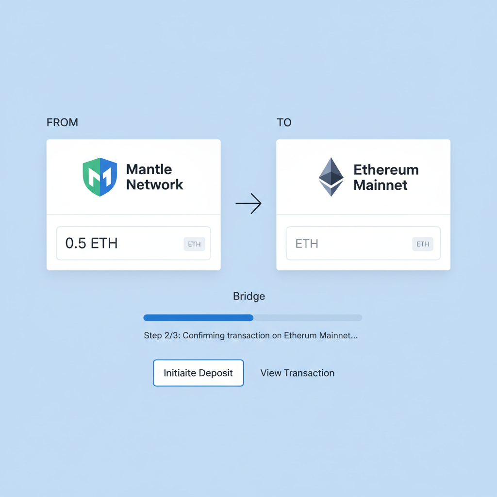 Mantle bridge dashboard showing ETH deposit from Ethereum to Mantle network